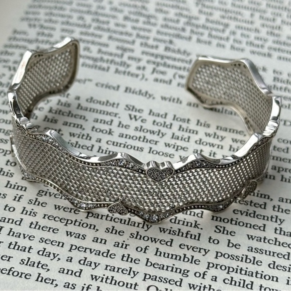 Pandora ALE 925 Sterling Silver+Diamond Cuff Bracelet | Elegant & Timeless! EUC